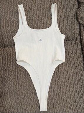 ALO Yoga White Scoop One-Piece Bodysuit